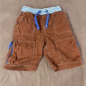 Mini Boden Long Cargo Shorts Brown Blue White Accents Boys Size 3